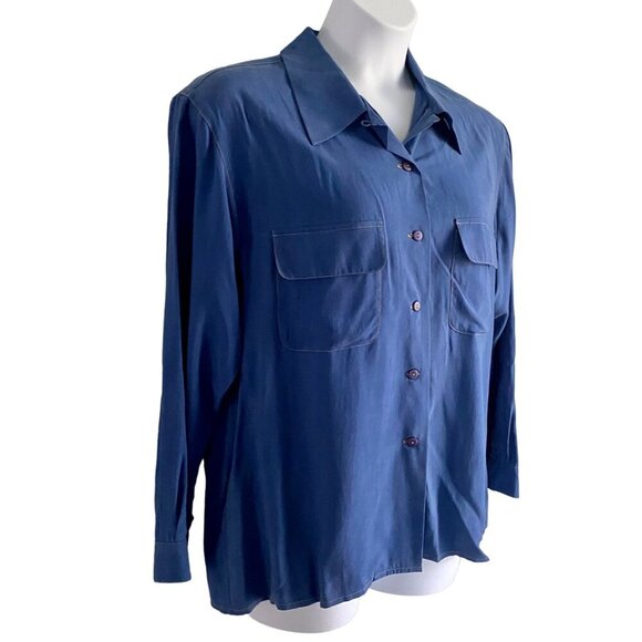 Alex New York Silk Blue Long Sleeve Button Up Shirt Women's Size 16 - Picture 3 of 8